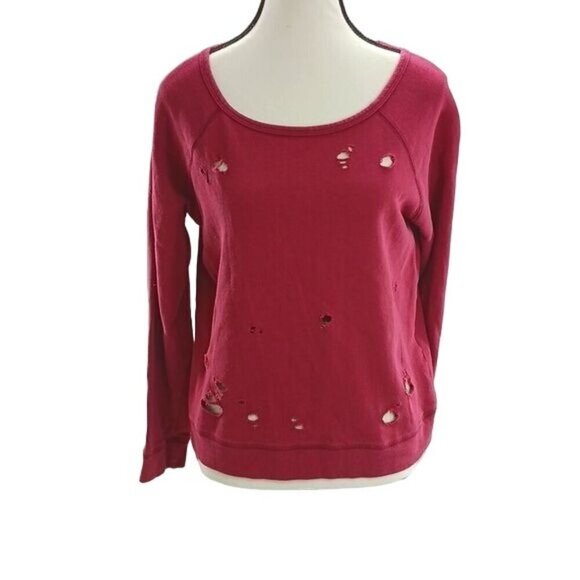 Socialite Sweatshirt Red Distressed Grunge Lightweight Womens Size Small - Picture 1 of 6